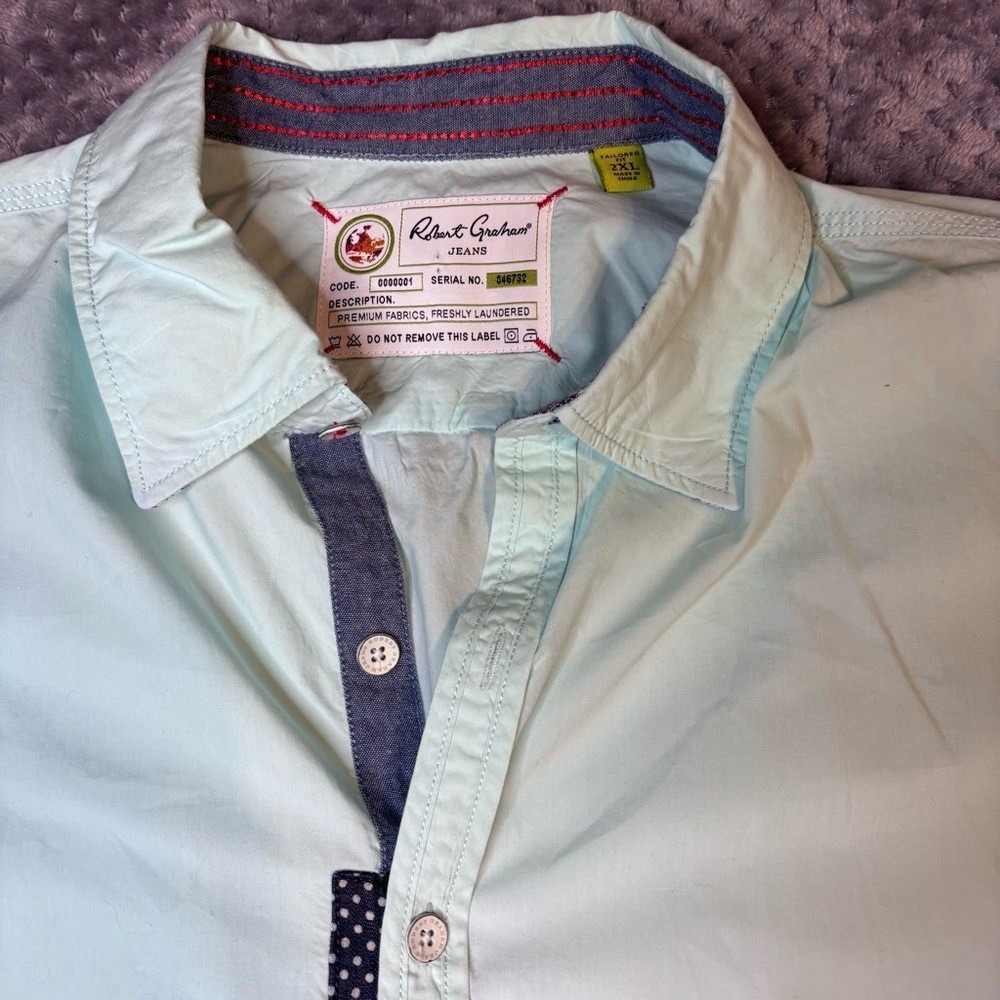 Robert Graham Jeans Mens 2xl Tailored Fit Mint Green Button Down Roll Tab Shirt